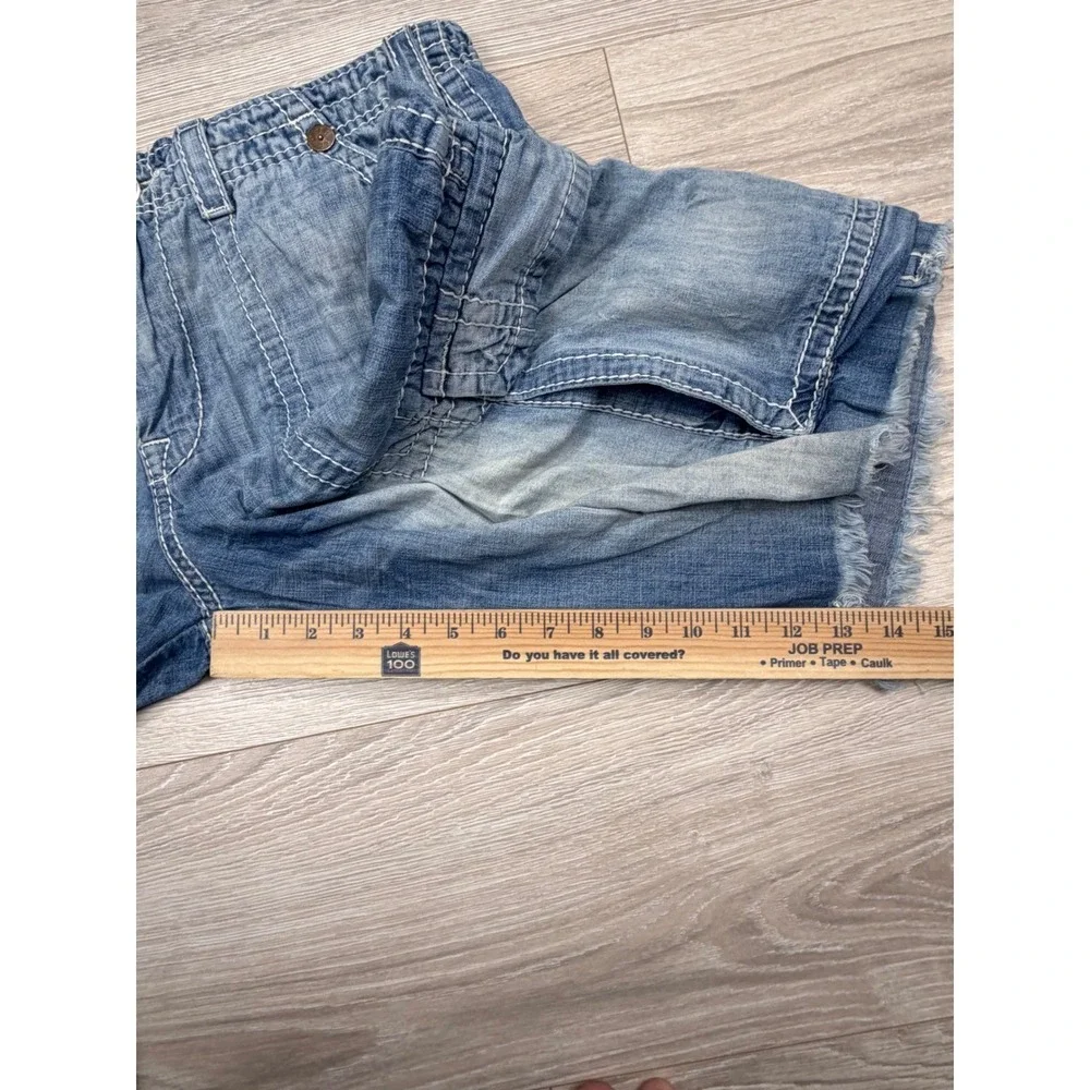 True Religion Isaac Mens Cargo Shorts Size 33 Blue Denim Contrast Stitch Frayed